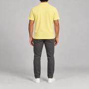 Clean Interval Zip Polo in Light Yellow. Rear view showing the upper back yoke and short sleeves.