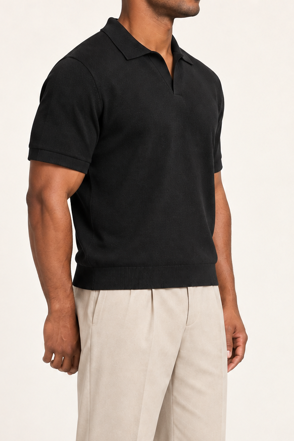 Still Hour Knit Polo in Black