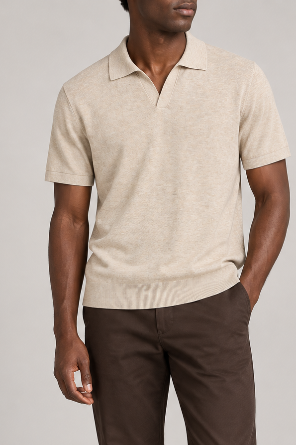 Still Hour Knit Polo in Mild Apricot