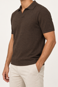 Still Hour Knit Polo in Dark Brown