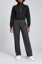 Front studio view showing the gold-tone half zip and kangaroo pocket of Curve Interval Half-Zip Sweatshirt in Black.