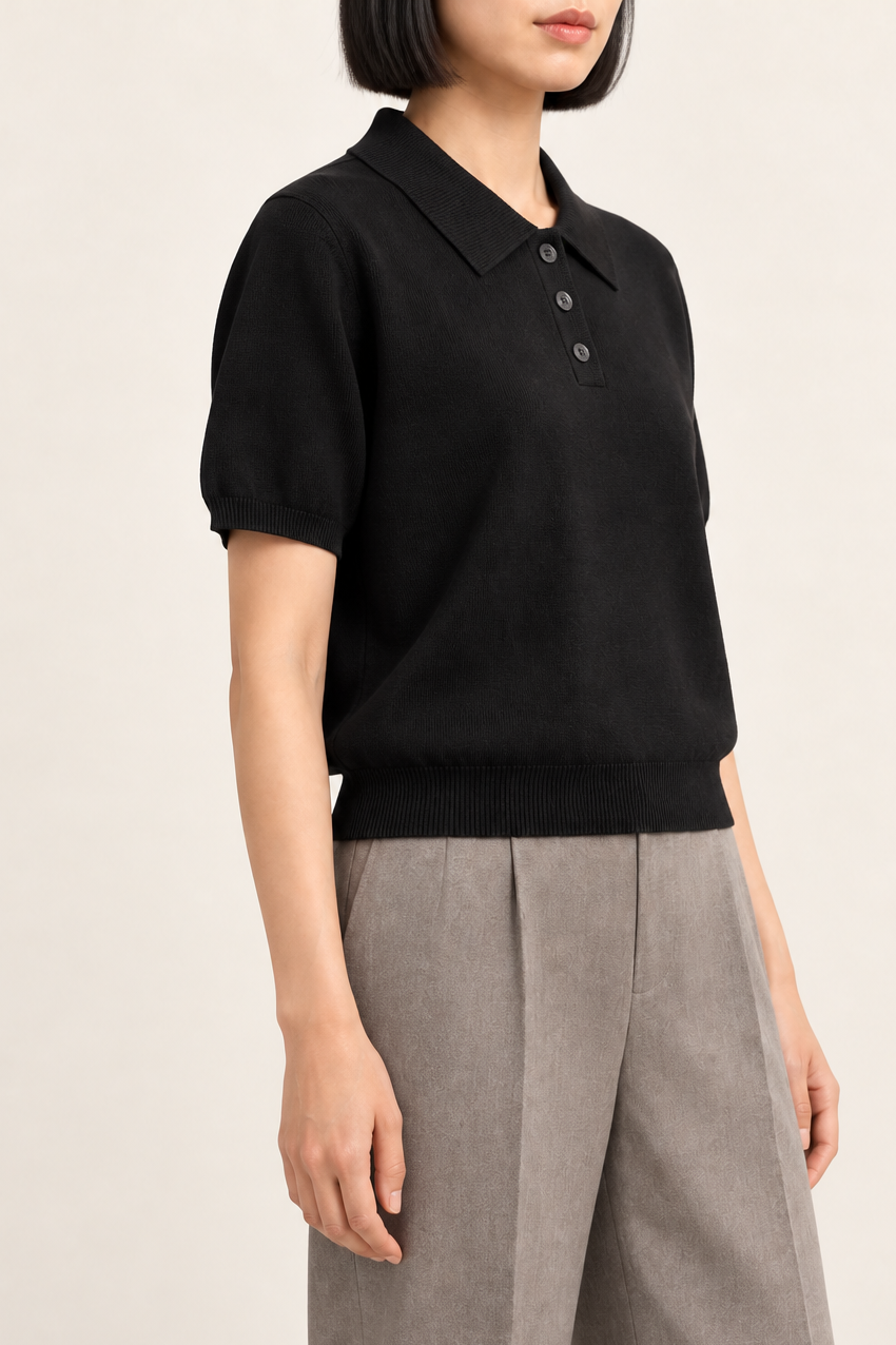 Soft Poise Knit Polo in Black