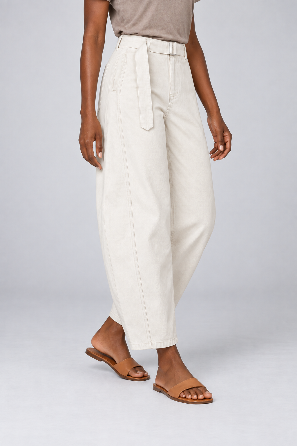 Soft Arc Belted Chinos in White