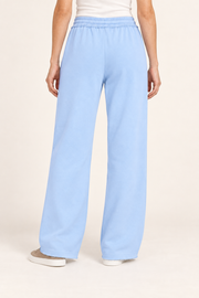 Rear view of Soft Pause Wide Leg Sweatpants in Sky Blue, showing the plain back and wide straight legs.