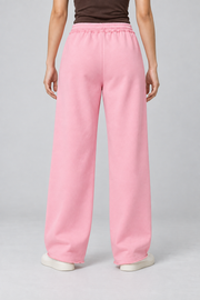 Rear view of Soft Pause Wide Leg Sweatpants in Pink, showing the plain back and wide straight legs.
