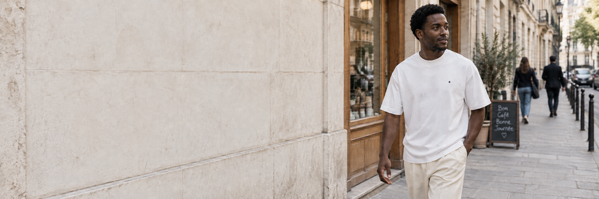 Man in a white shirt and cream trousers