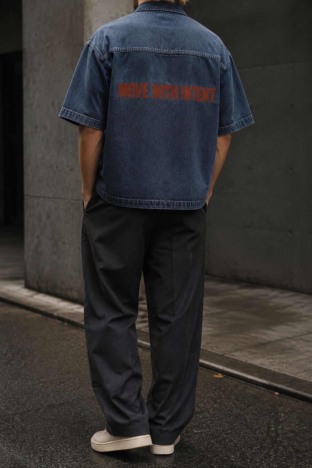 Backroad Denim Shirt in Jeans Blue back quote view