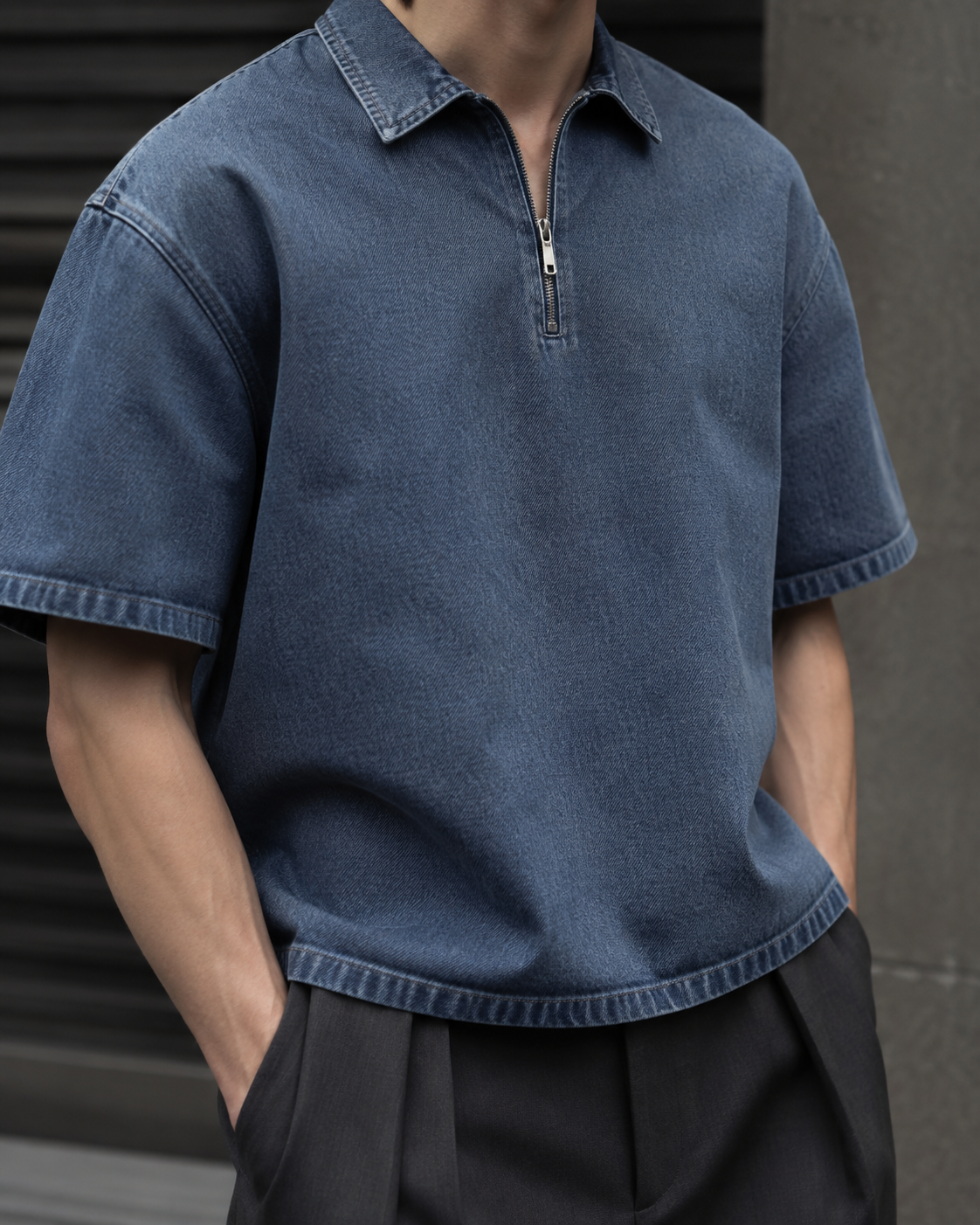 Backroad Denim Shirt in Jeans Blue front detail