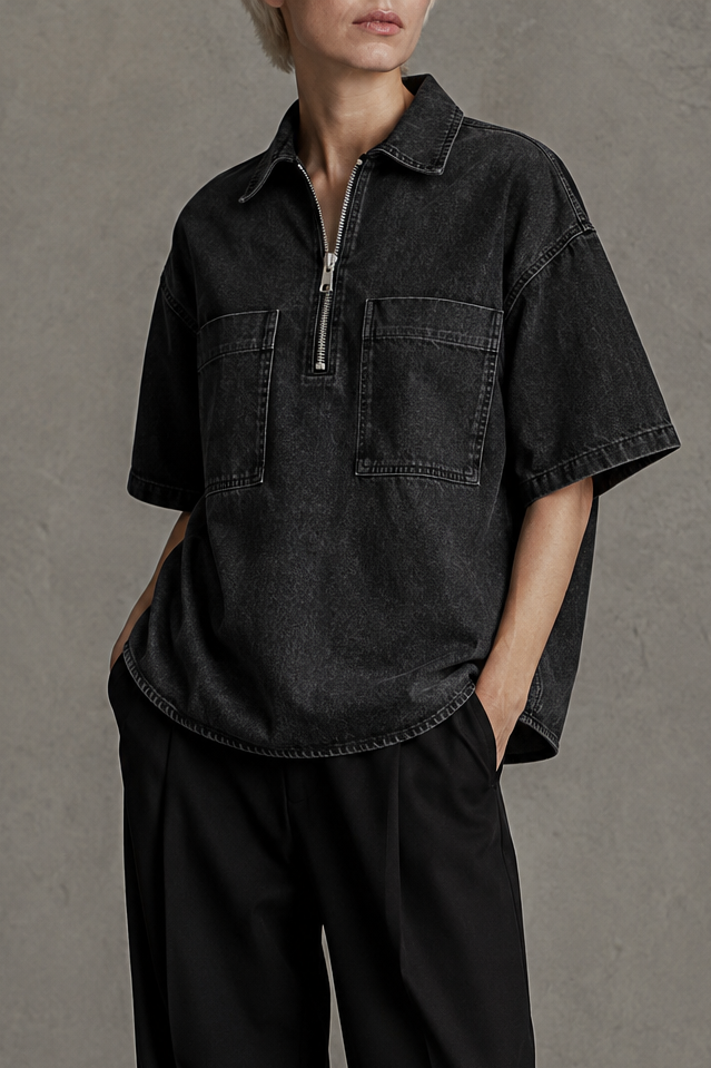 Blue Route Denim Shirt in Black view 1