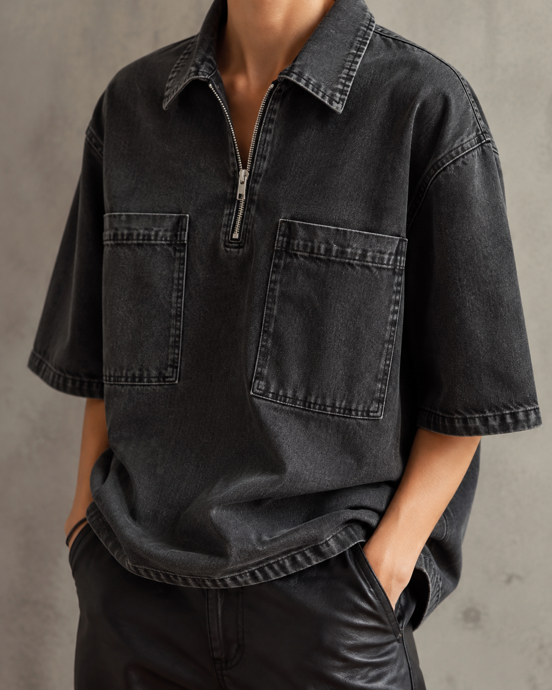 Blue Route Denim Shirt in Black view 3