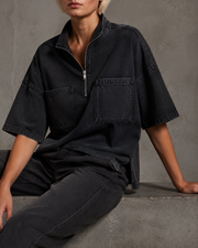 Blue Route Denim Shirt in Black view 5