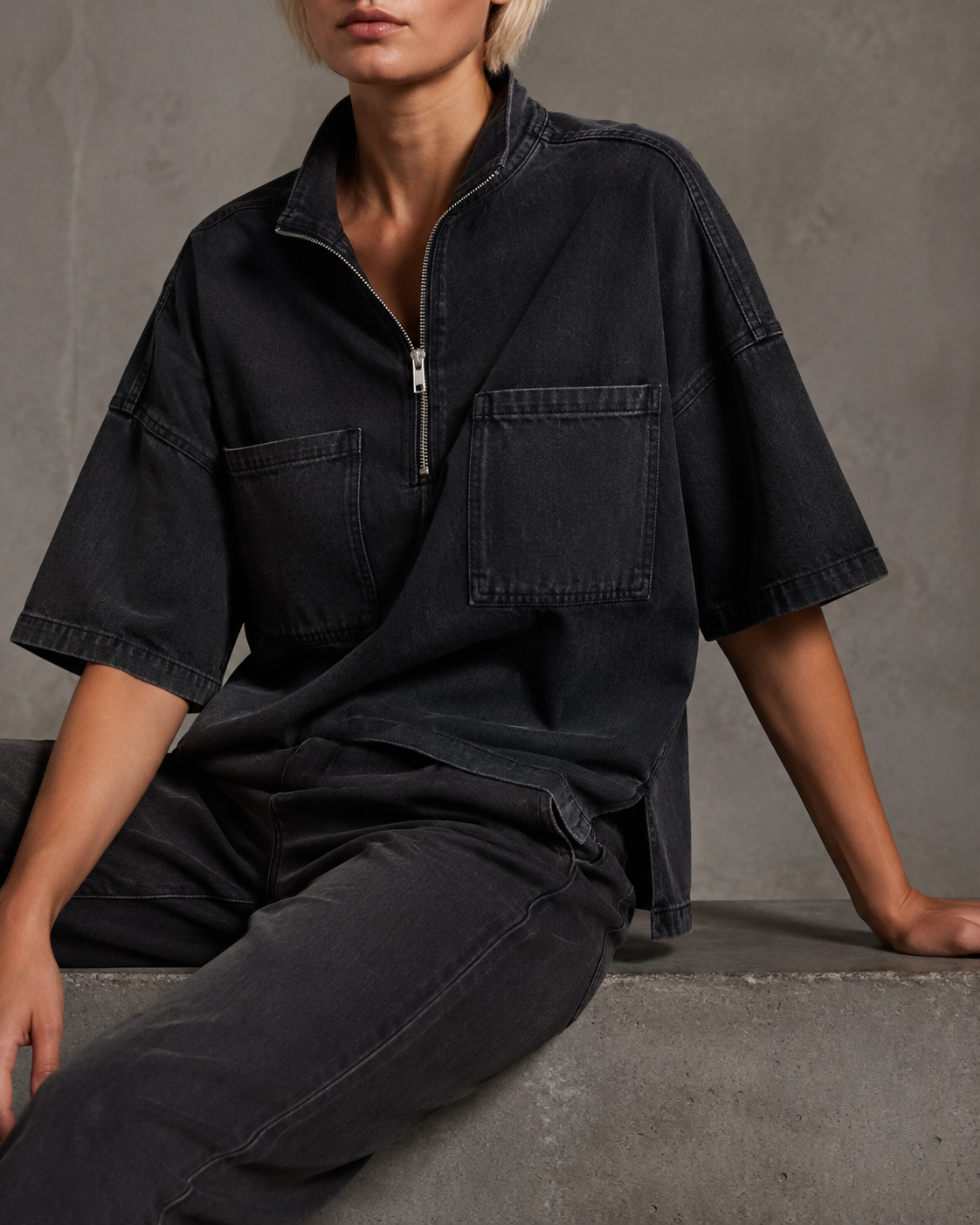 Blue Route Denim Shirt in Black view 5
