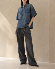 Blue Route Denim Shirt in Jeans Blue front view