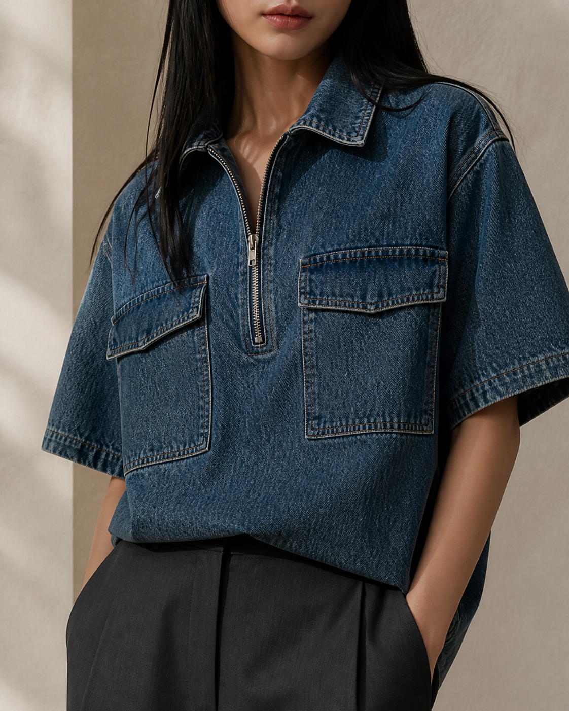 Blue Route Denim Shirt in Jeans Blue