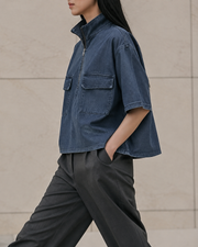 Blue Route Denim Shirt in Jeans Blue detail view