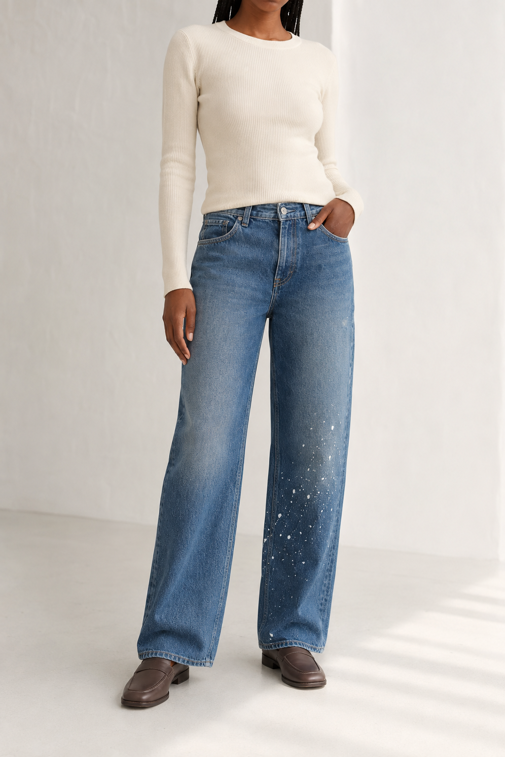 Blue Trace Straight Jeans front three quarter view