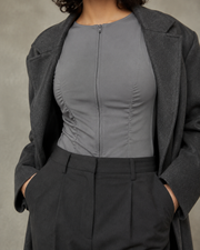 Current Ruched Bodysuit in Gray side styling