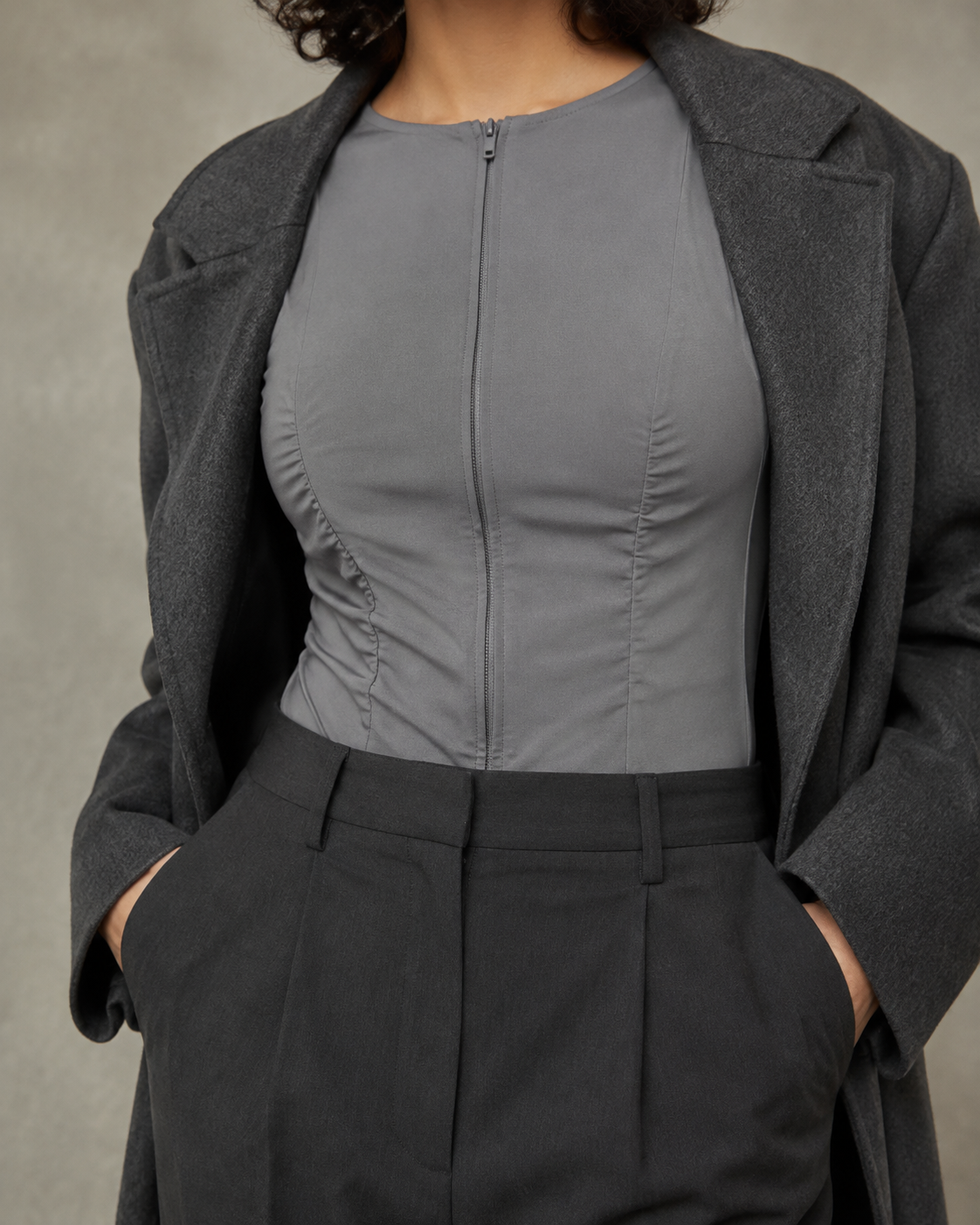Current Ruched Bodysuit in Gray side styling
