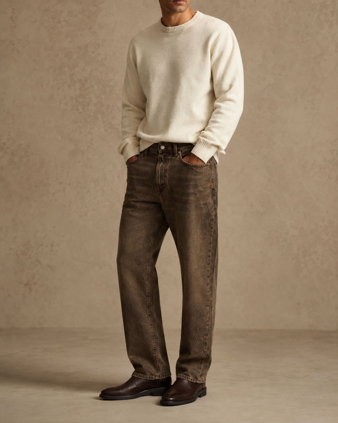 Drift Straight Jeans in Walnut Brown front three quarter view