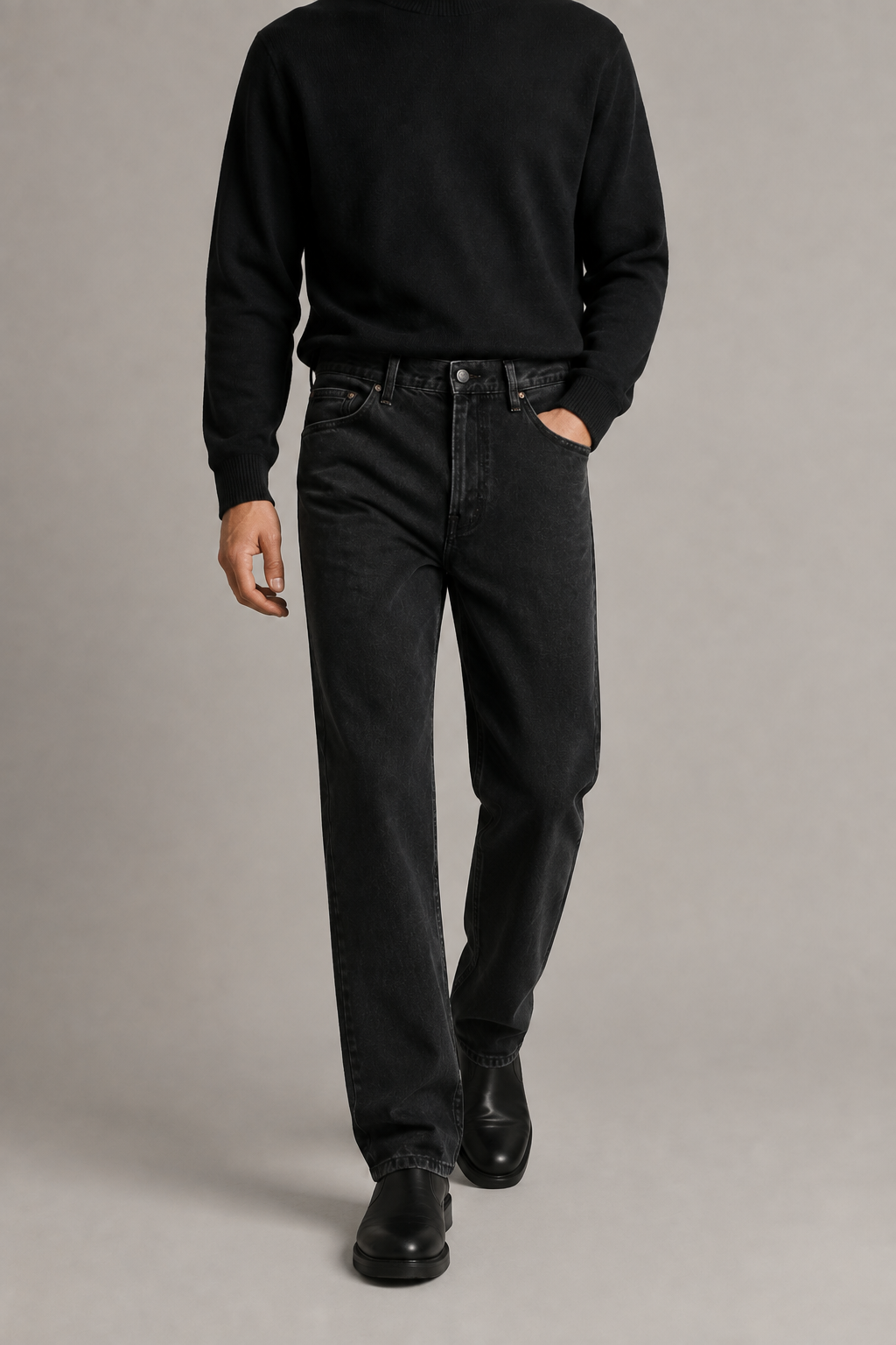 Drift Straight Jeans in Washed Black walking view