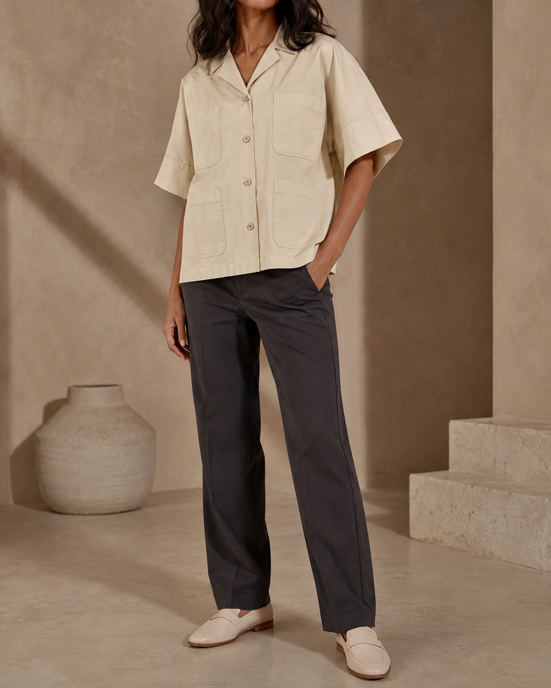 Late Bloom Crop Shirt in Apricot view 1