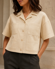 Late Bloom Crop Shirt in Apricot view 3