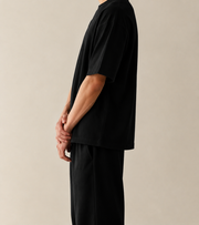 Men’s TELLS Heavyweight Black Oversized T-Shirt — cropped below face