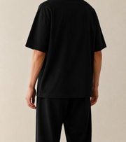 Men’s TELLS Heavyweight Black Oversized T-Shirt — cropped below face
