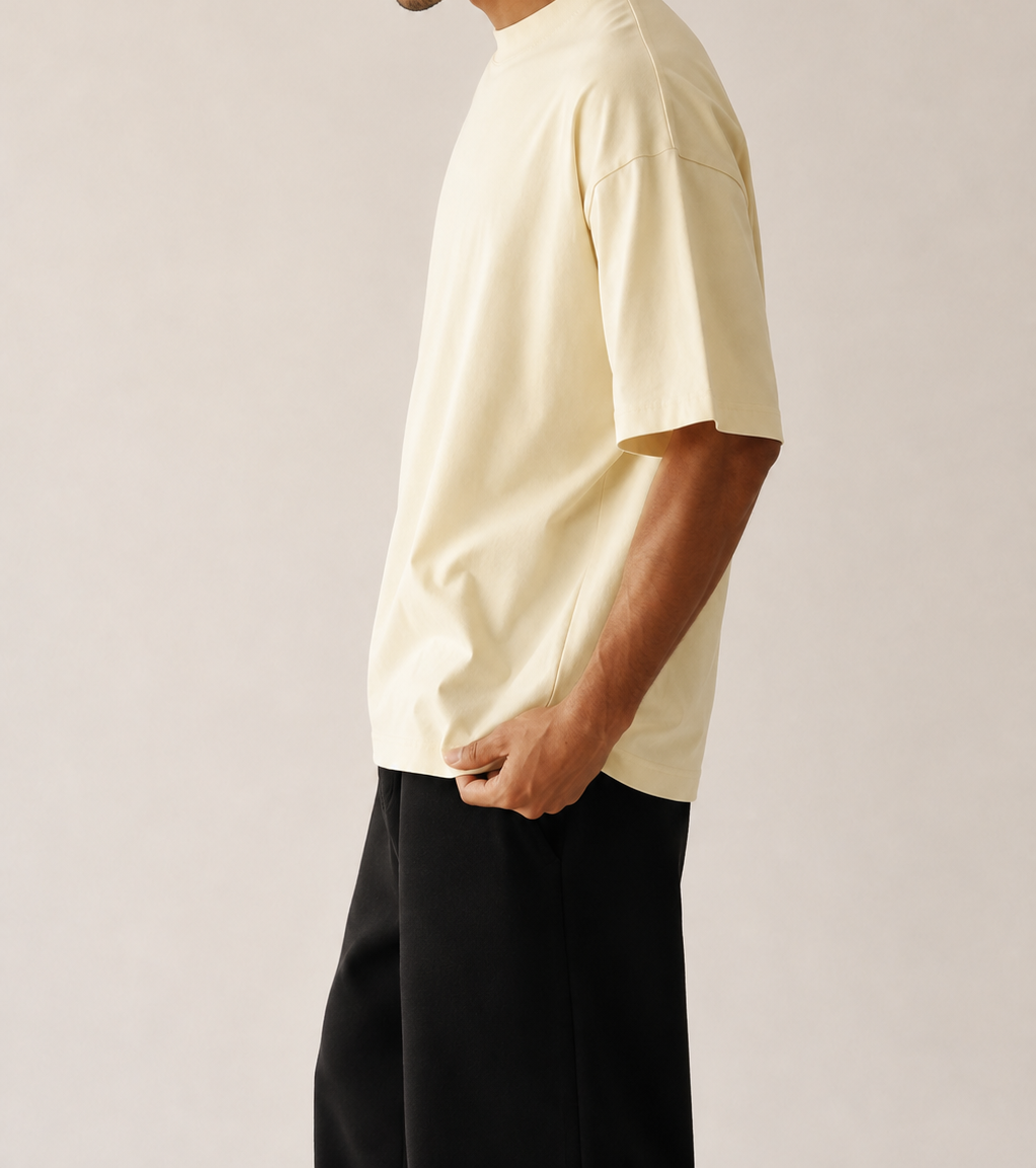 Men’s TELLS Heavyweight Mellow Oversized T-Shirt — cropped below face