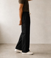 Men’s TELLS Straight-Leg Black Cargo Pants — cropped below face