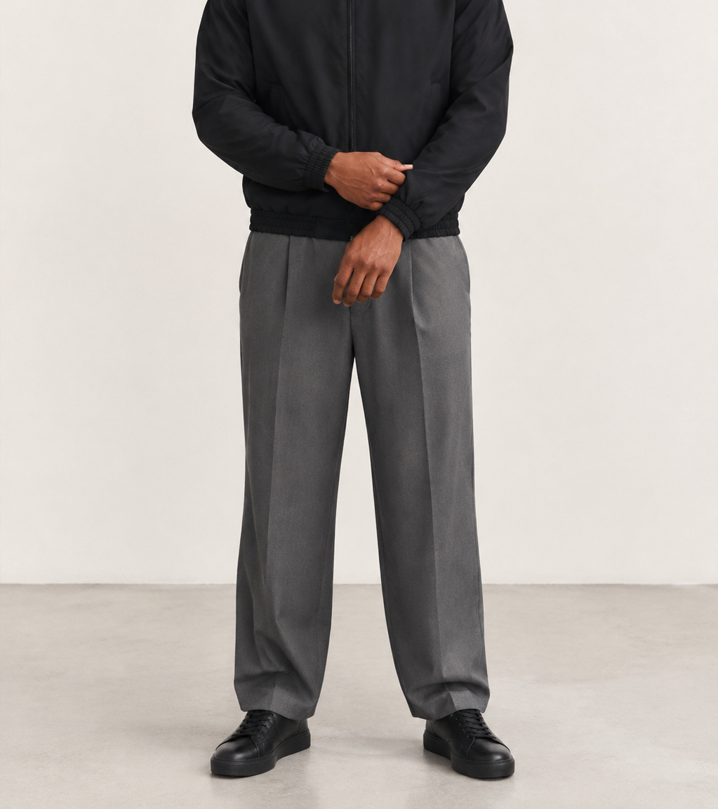 Men Stand Collar Bomber Black Jacket — cropped below face