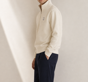 Men's Signature Quarter-Zip Beige Sweatshirt — cropped below face