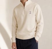 Men's Signature Quarter-Zip Beige Sweatshirt — cropped below face