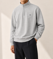 Men's Signature Quarter-Zip Gray Sweatshirt — cropped below face