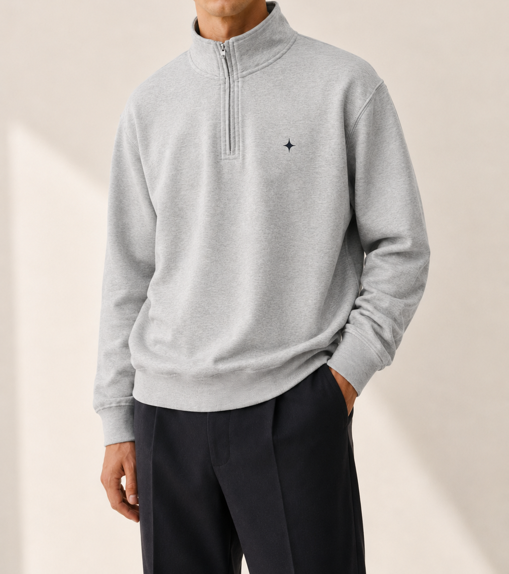 Men's Signature Quarter-Zip Gray Sweatshirt — cropped below face