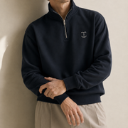 Men's Signature Quarter-Zip Navy Sweatshirt — cropped below face