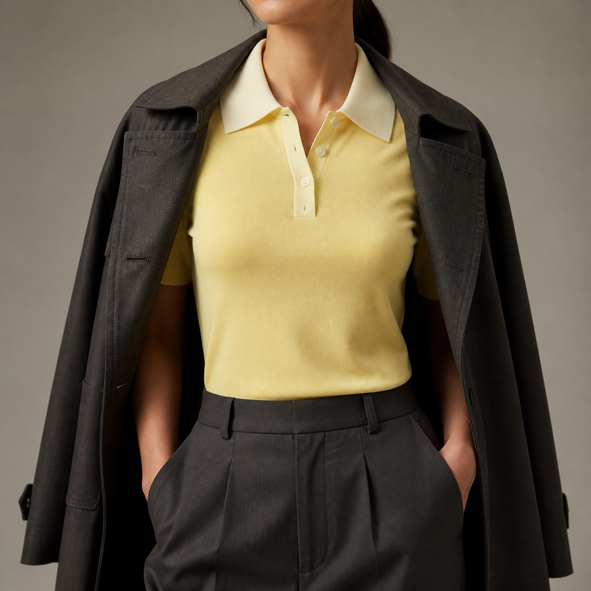 Mint Signal Polo in Light Yellow layered look