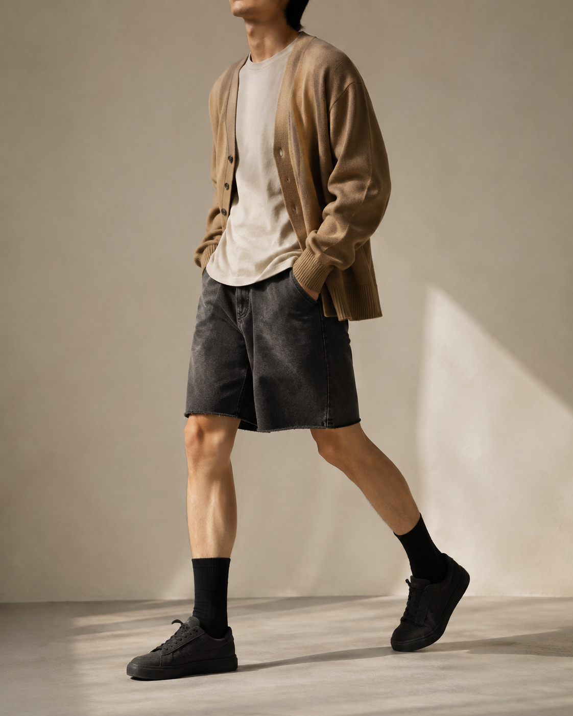 Rawpath Cotton Short in Black side walking view