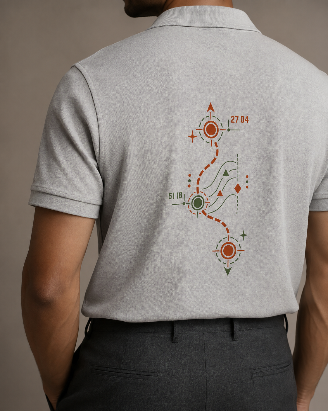 Signal Pique Polo in Grey Melange back print detail