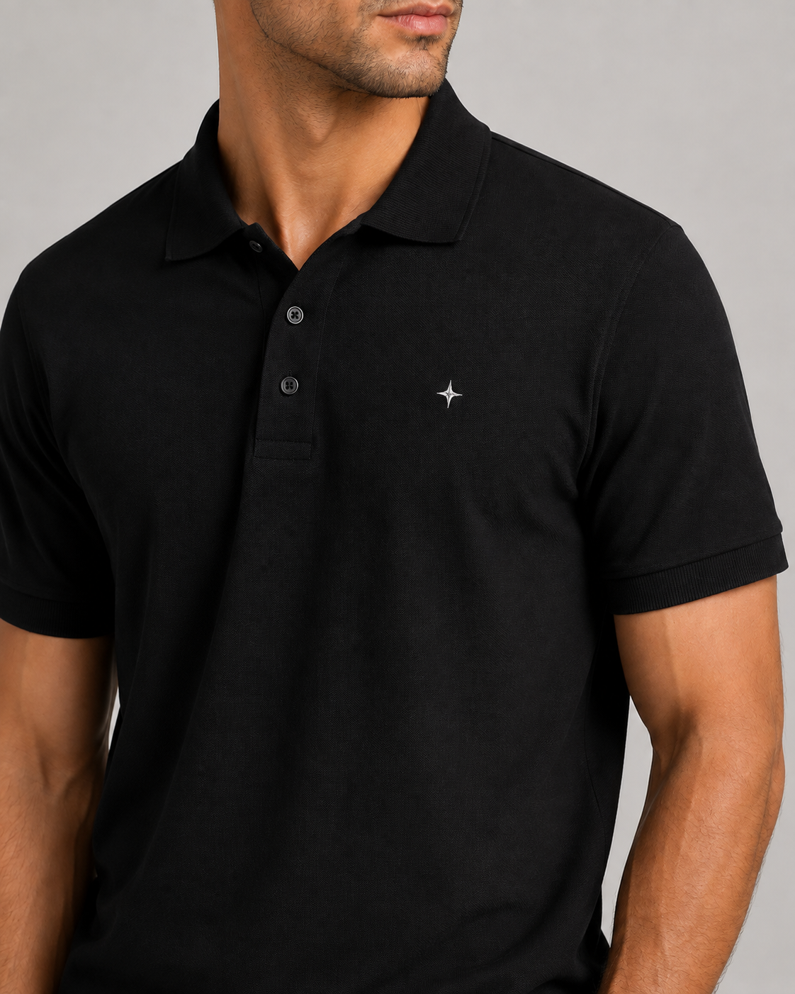 Signal Pique Polo in Black chest detail