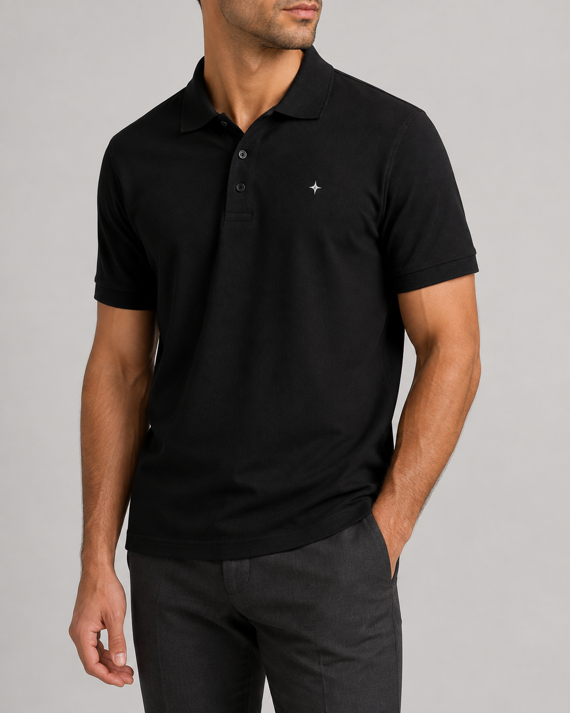 Signal Pique Polo in Black front angle