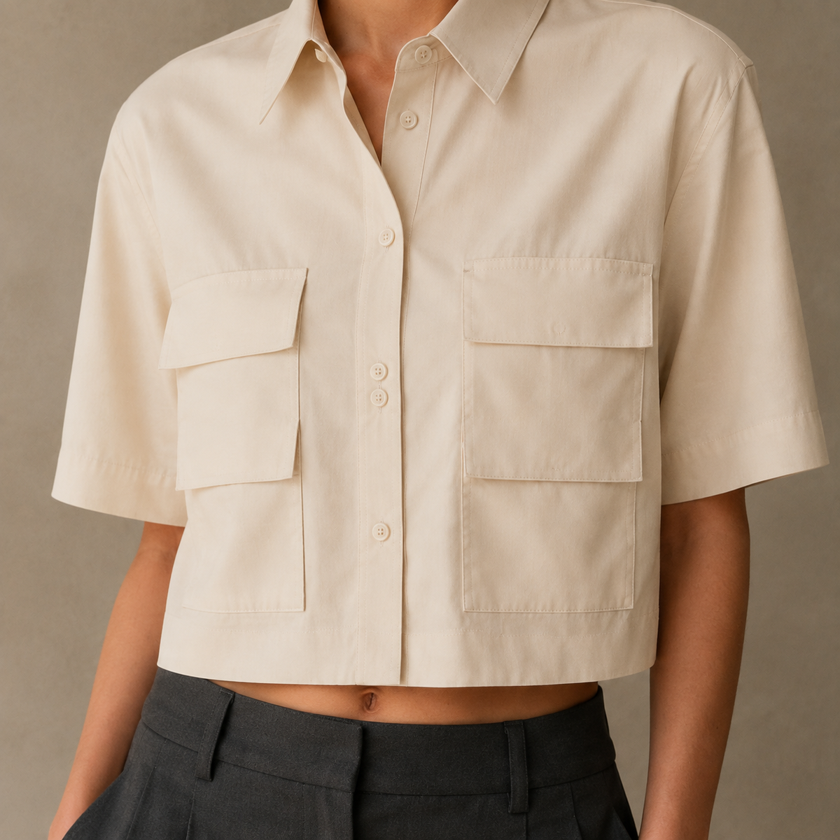 Soft Mark Crop Shirt in Apricot detail view