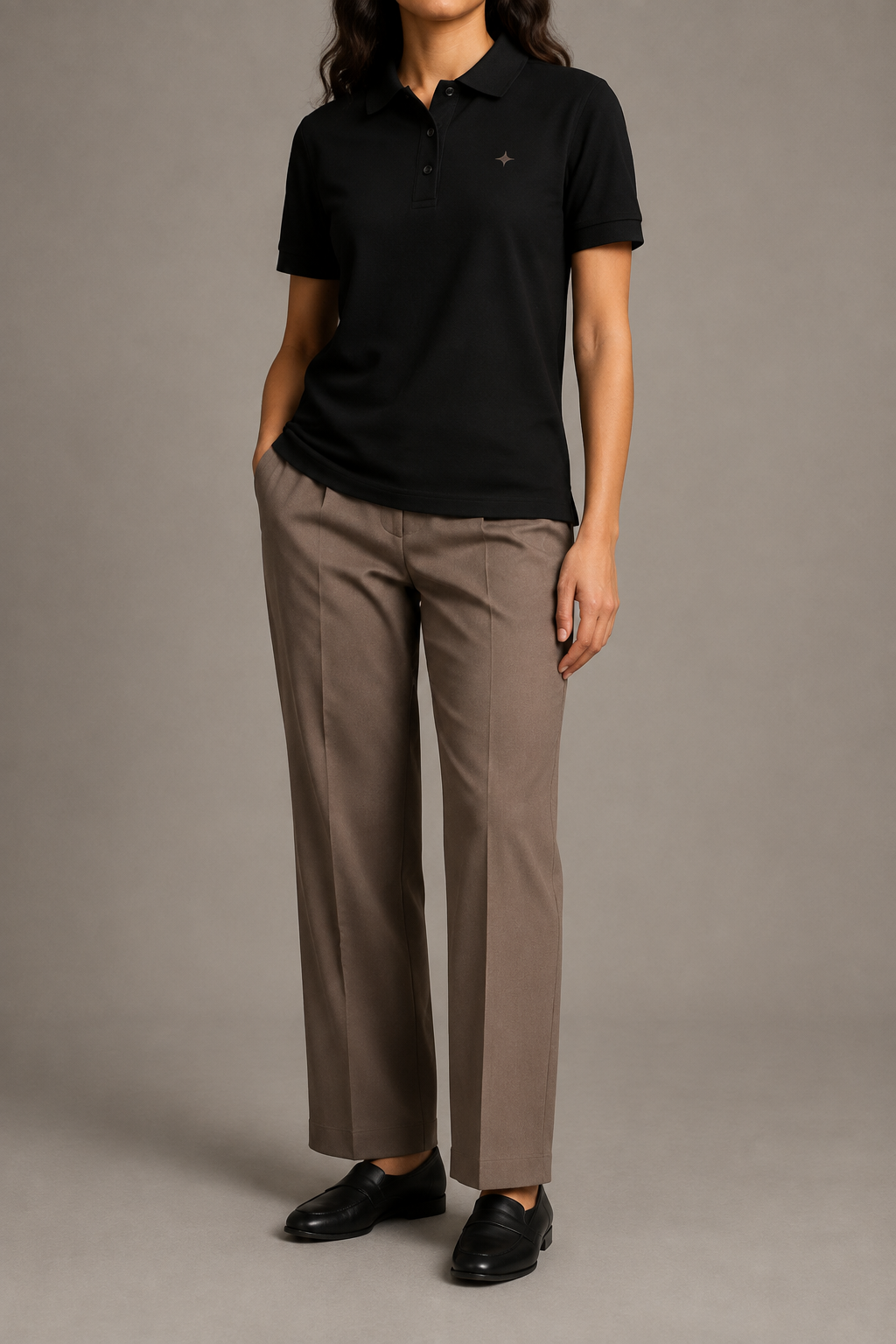 Front view of Studio Pique Polo in Black