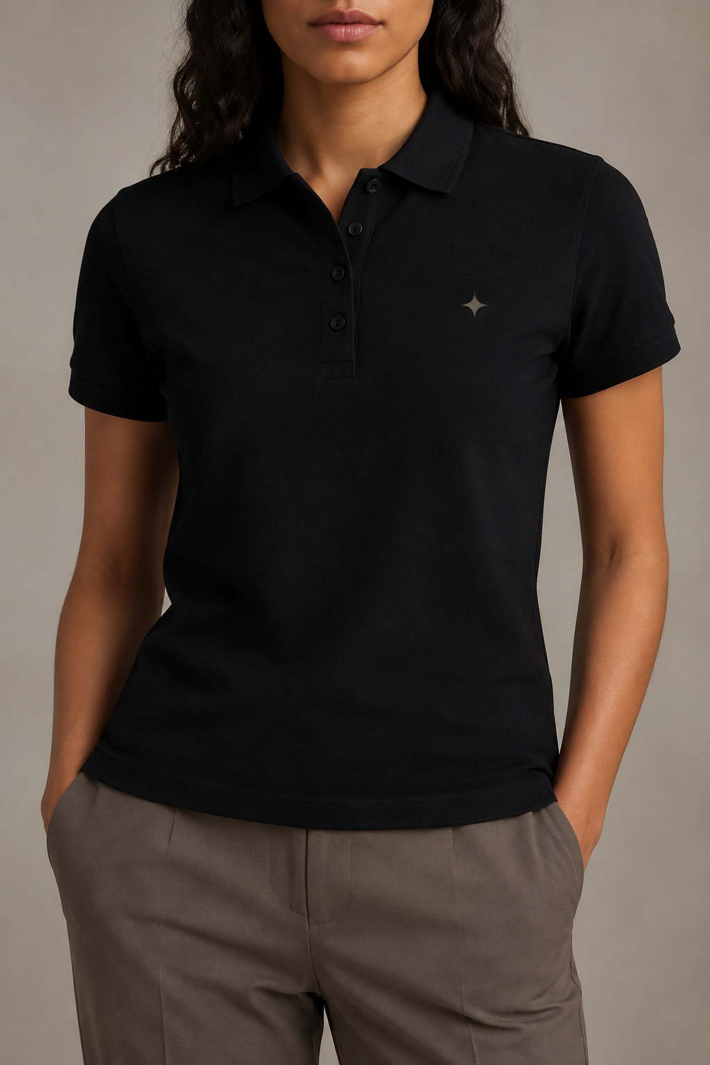 Front detail of Studio Pique Polo in Black