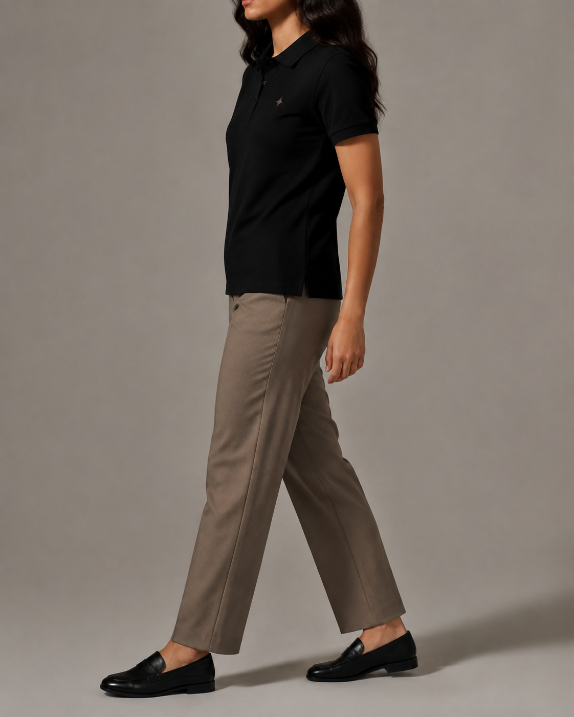 Side view of Studio Pique Polo in Black