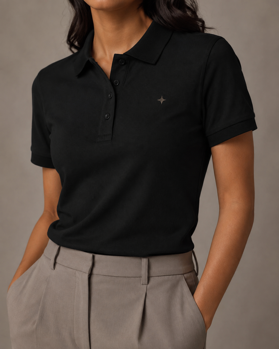 Logo detail of Studio Pique Polo in Black