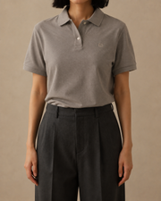 Studio Pique Polo in Mouse Grey front view