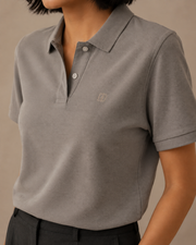 Studio Pique Polo in Mouse Grey detail view