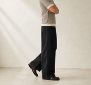TELLS Adjustable Waist Wide-Leg Black Trousers — cropped below face