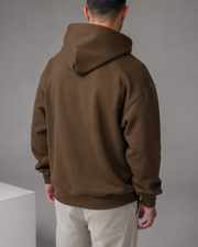 TELLS Signature Coffee Hoodie, plain back studio view